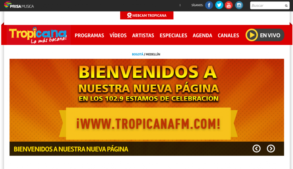 Tropicana FM Bogotá estrena sitio radioNOTAS